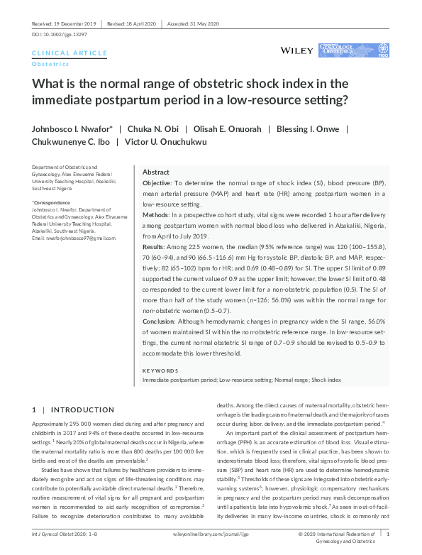(PDF) What is the normal range of obstetric shock index in the ...