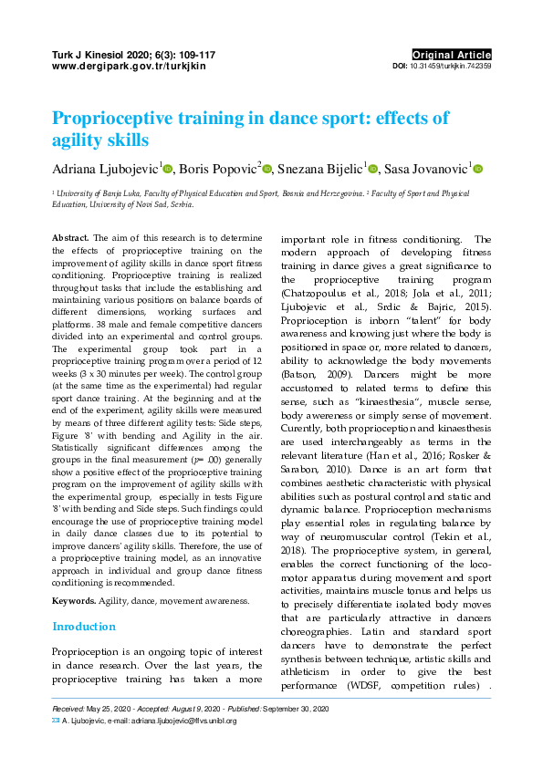 (PDF) Proprioceptive training in dance sport: effects of agility skills
