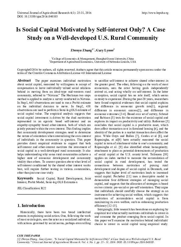 (PDF) Is Social Capital Motivated by Self-interest Only? A Case Study ...