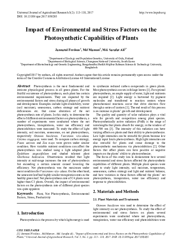 (PDF) Impact of Environmental and Stress Factors on the Photosynthetic ...