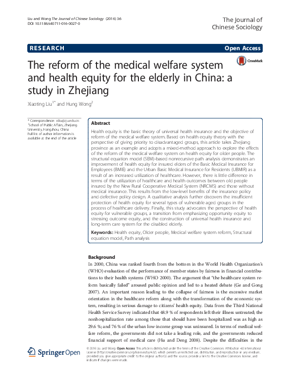(PDF) The reform of the medical welfare system and health equity for ...