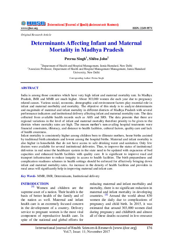 (PDF) Determinants Affecting Infant and Maternal Mortality in Madhya ...