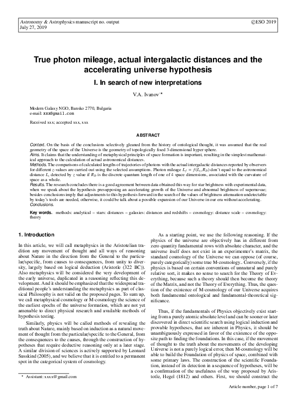 (PDF) True photon mileage, actual intergalactic distances and the ...