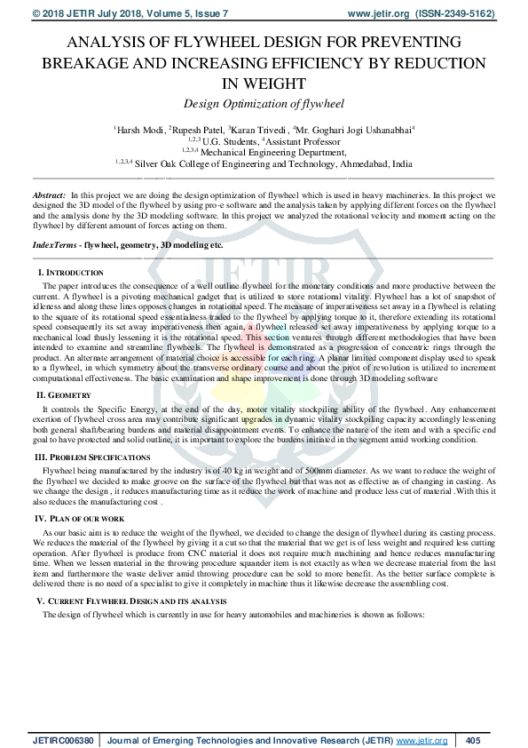 (PDF) ANALYSIS OF FLYWHEEL DESIGN FOR PREVENTING BREAKAGE AND