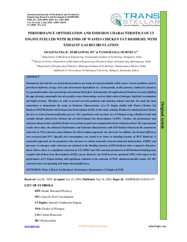 (PDF) PERFORMANCE OPTIMIZATION AND EMISSION CHARACTERISTICS OF CI ...