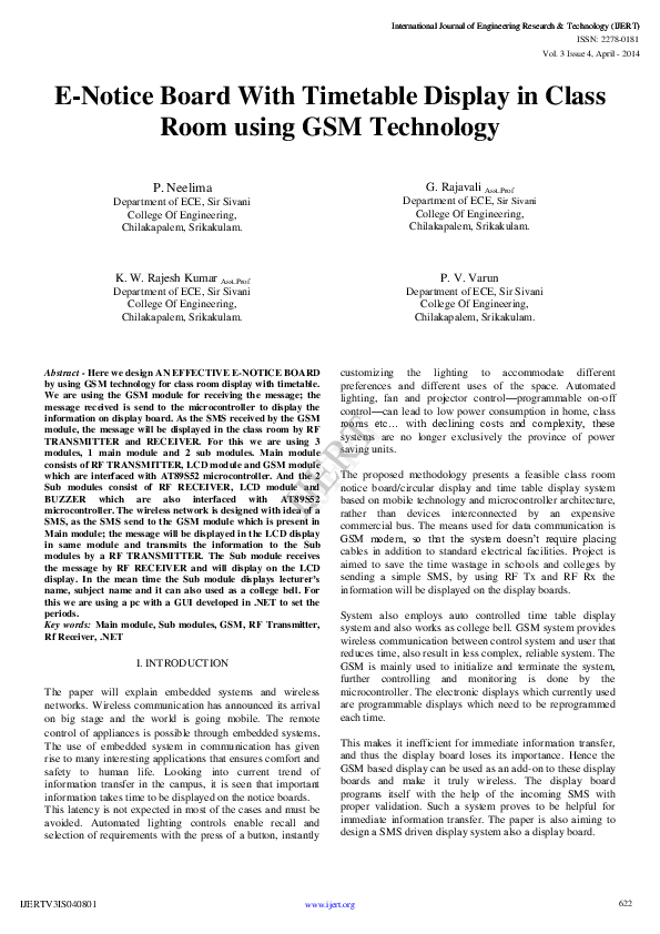 (PDF) IJERTENotice Board With Timetable Display in Class Room using