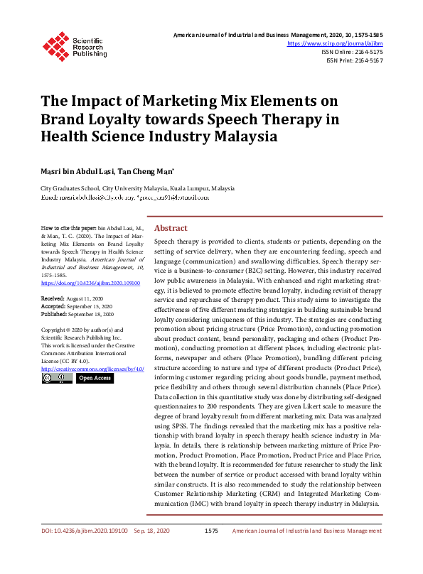 (PDF) The Impact of Marketing Mix Elements on Brand Loyalty towards ...