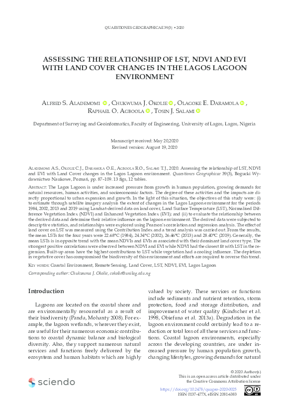 (PDF) Assessing the relationship of LST, NDVI and EVI with Land Cover ...