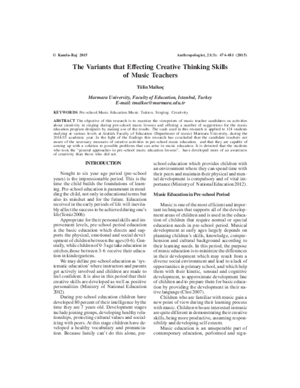 (PDF) The Variants that Effecting Creative Thinking Skills of Music ...