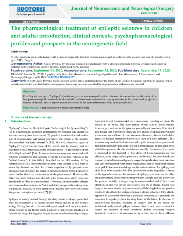 (PDF) The pharmacological treatment of epileptic seizures in children ...