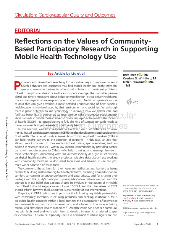 (PDF) Reflections on the Values of Community- Based Participatory ...