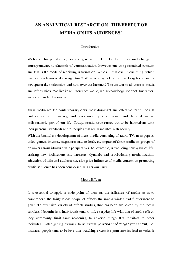 (PDF) AN ANALYTICAL RESEARCH ON 'THE EFFECT OF MEDIA ON ITS AUDIENCES'