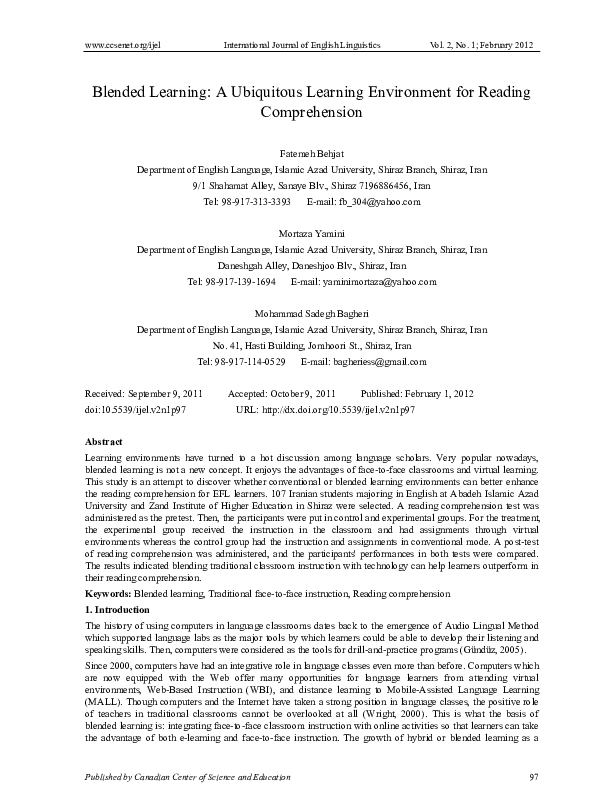(PDF) Blended Learning: A Ubiquitous Learning Environment for Reading ...