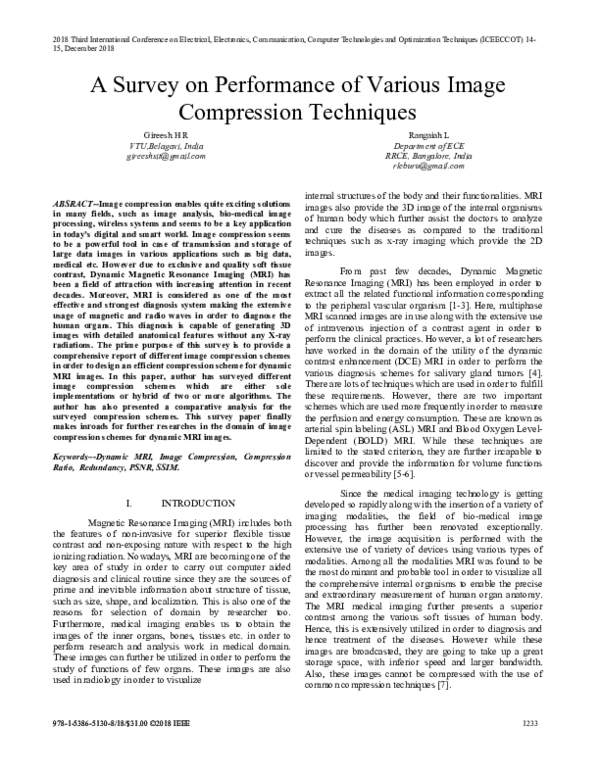 (PDF) A Survey on Performance of Various Image Compression Techniques