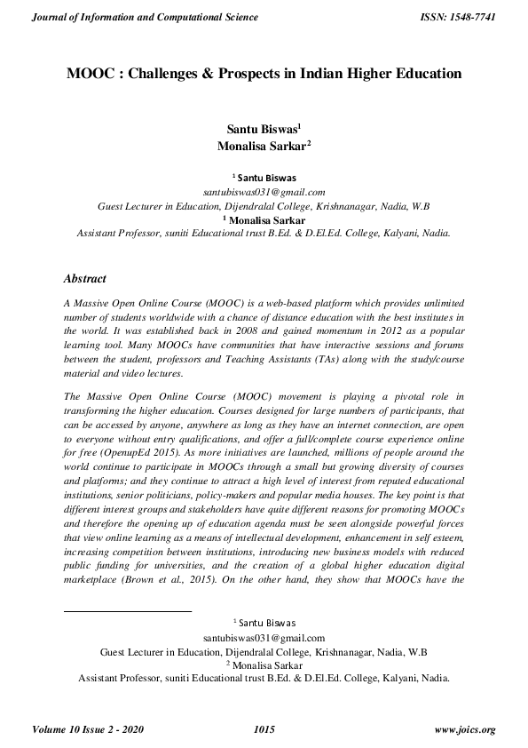(PDF) MOOC : Challenges & Prospects in Indian Higher Education