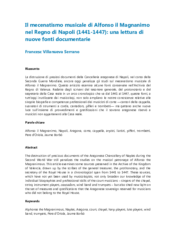 (DOC) Il mecenatismo musicale di Alfonso il Magnanimo nel Regno di ...