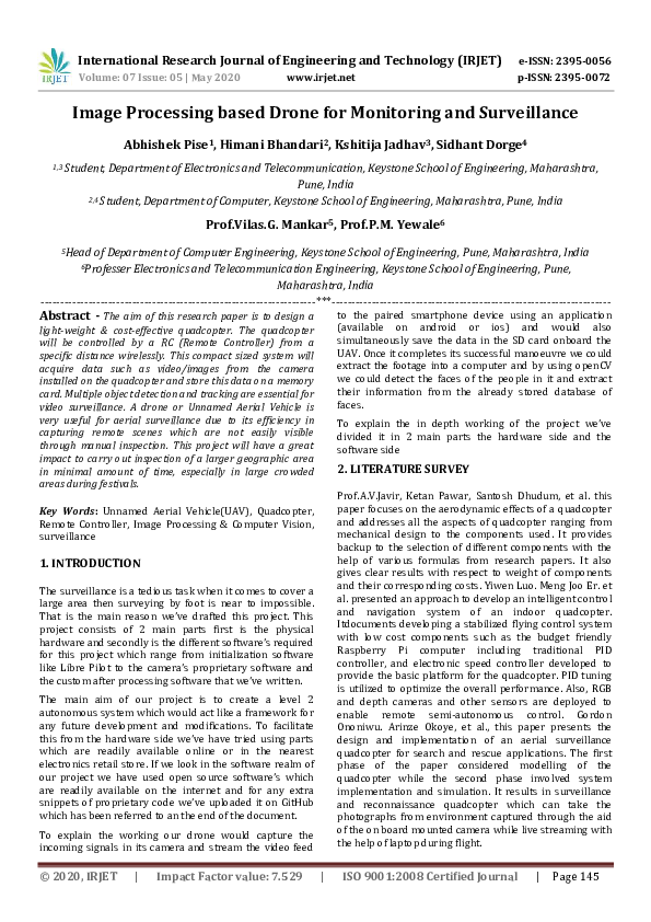(PDF) Image Processing based Drone for Monitoring and Surveillance