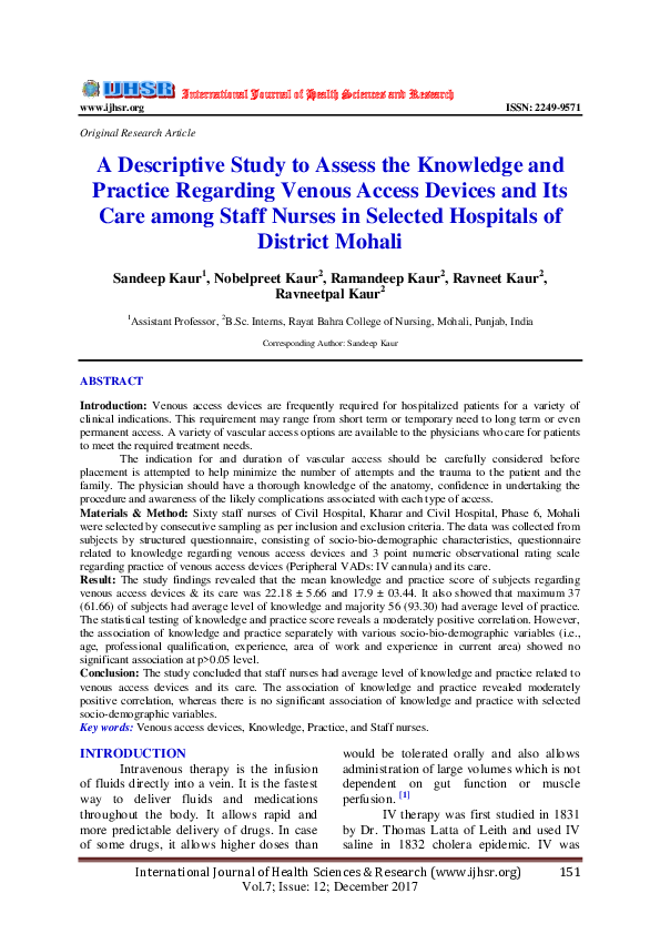 (PDF) A Descriptive Study to Assess the Knowledge and Practice ...