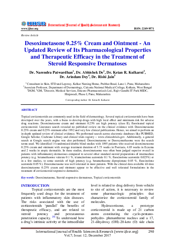 (PDF) Desoximetasone 0.25% Cream and Ointment -An Updated Review of Its ...