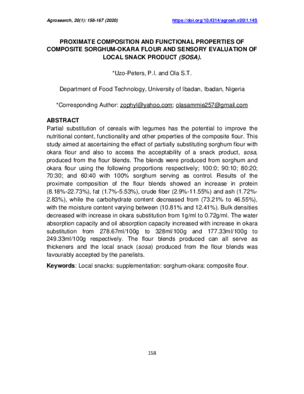 (PDF) PROXIMATE COMPOSITION AND FUNCTIONAL PROPERTIES OF COMPOSITE ...