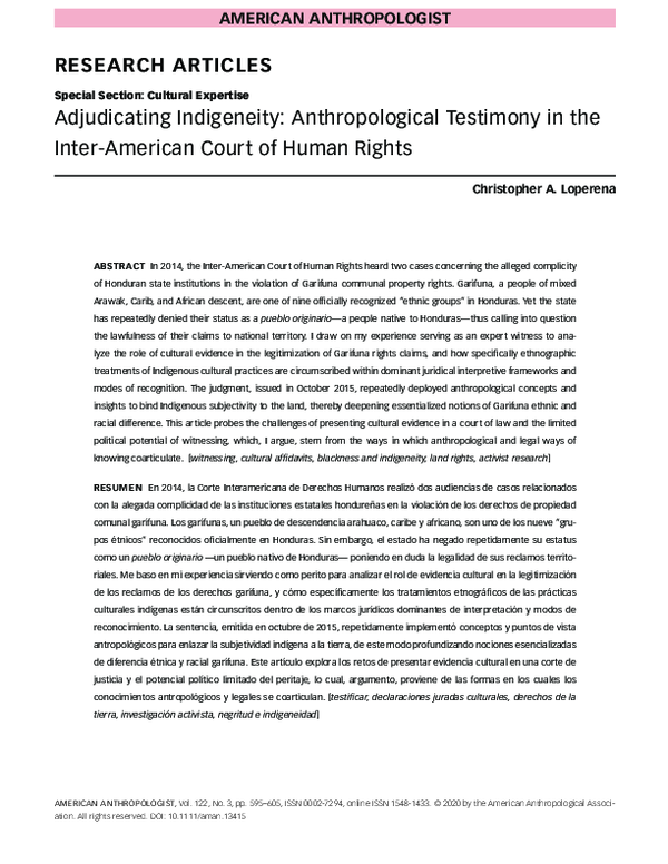 (PDF) Adjudicating Indigeneity: Anthropological Testimony in the Inter ...
