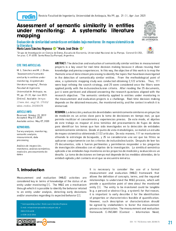 (PDF) Assessment of semantic similarity in entities under monitoring: A ...