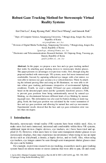 (PDF) Robust Gaze Tracking Method for Stereoscopic Virtual Reality Systems