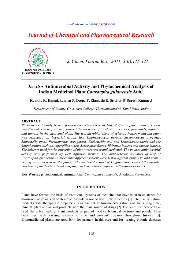 (PDF) In vitro Antimicrobial Activity and Phytochemical Analysis of ...