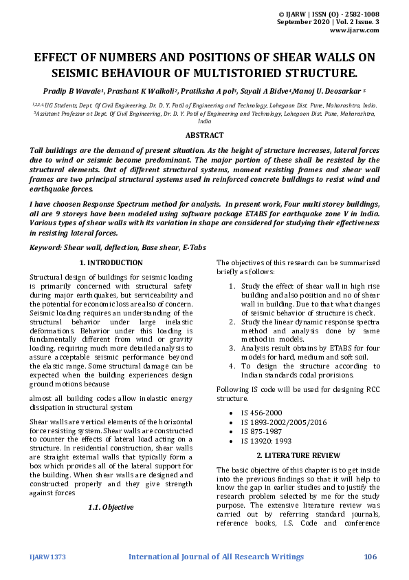 (PDF) EFFECT OF NUMBERS AND POSITIONS OF SHEAR WALLS ON SEISMIC ...