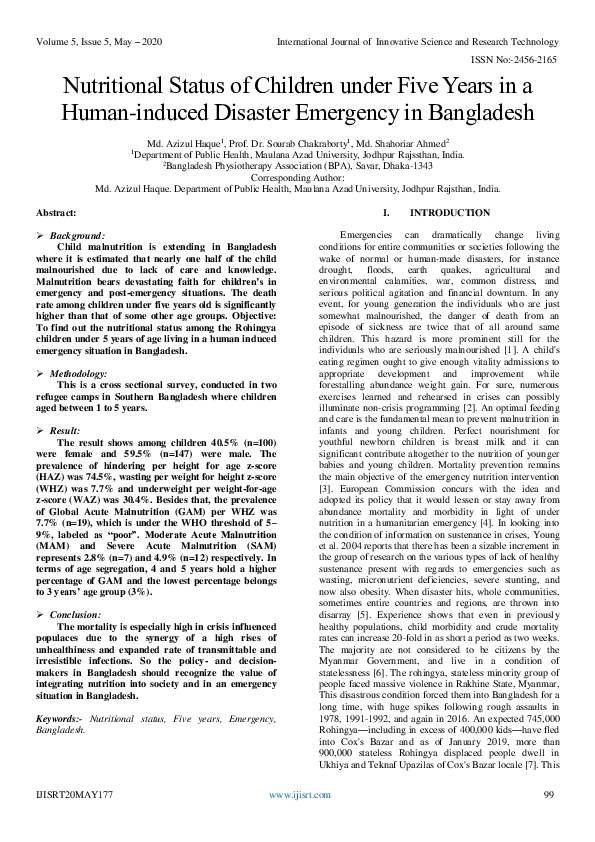 (PDF) Nutritional Status of Children under Five Years in a Human ...