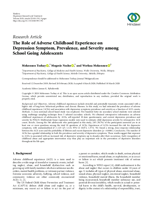 (PDF) The Role of Adverse Childhood Experience on Depression Symptom ...