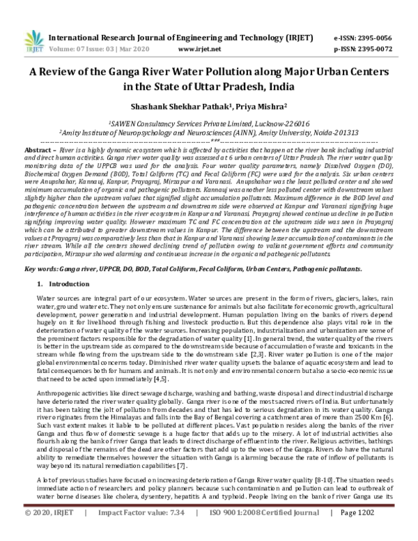 (PDF) IRJET- A Review of the Ganga River Water Pollution along Major ...