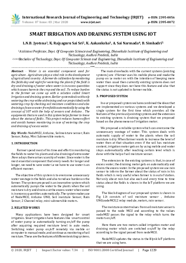 (PDF) IRJET- SMART IRRIGATION AND DRAINING SYSTEM USING IOT