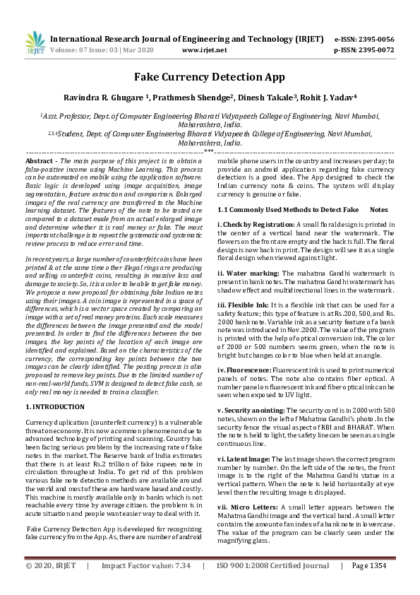 (PDF) IRJET Fake Currency Detection App IRJET Journal Academia.edu