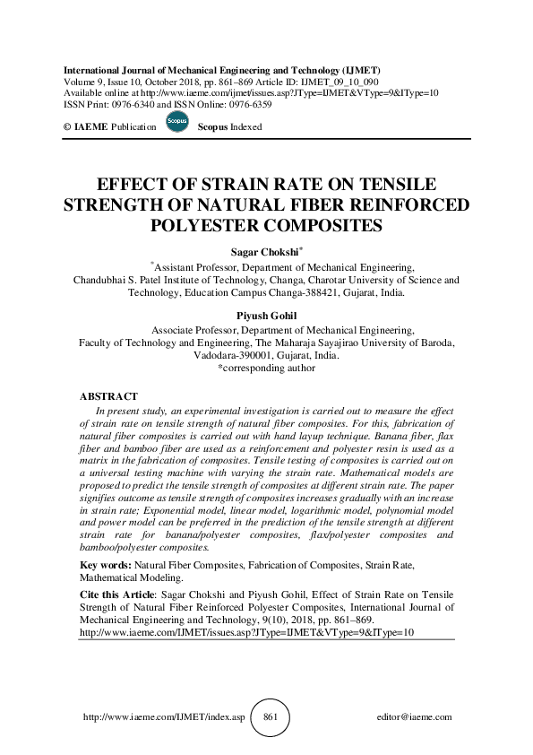 (PDF) EFFECT OF STRAIN RATE ON TENSILE STRENGTH OF NATURAL FIBER ...