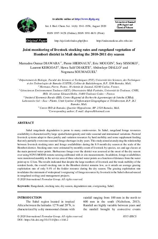 (PDF) Joint monitoring of livestock stocking rates and rangeland ...