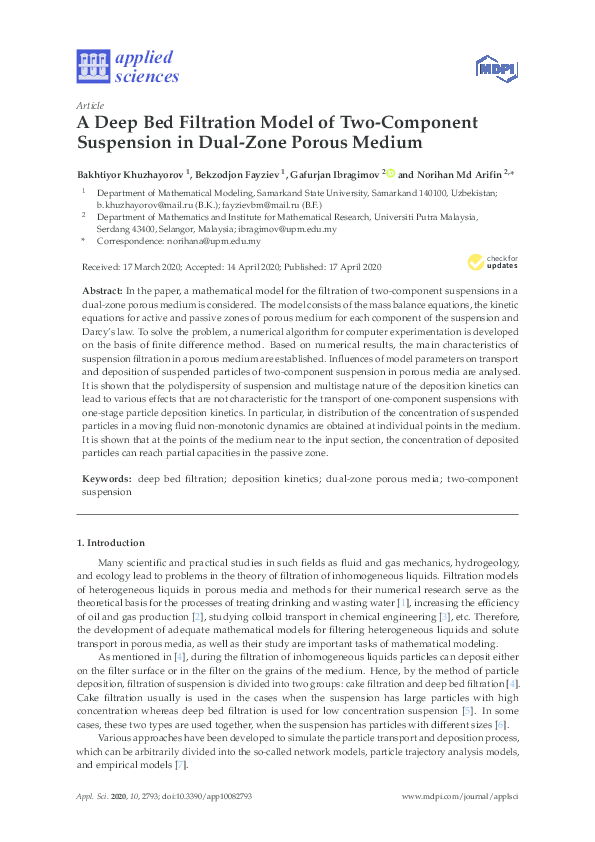 (PDF) A Deep Bed Filtration Model of Two-Component Suspension in Dual ...