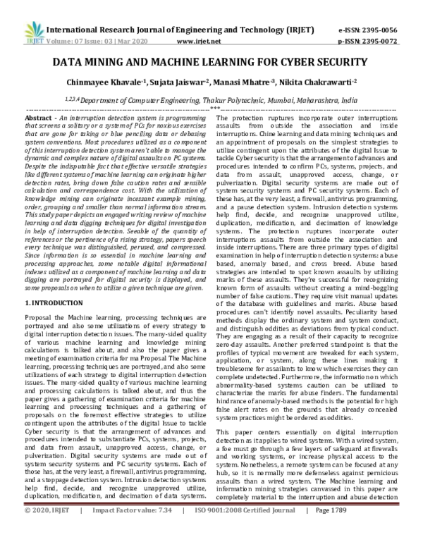 (PDF) IRJET- DATA MINING AND MACHINE LEARNING FOR CYBER SECURITY