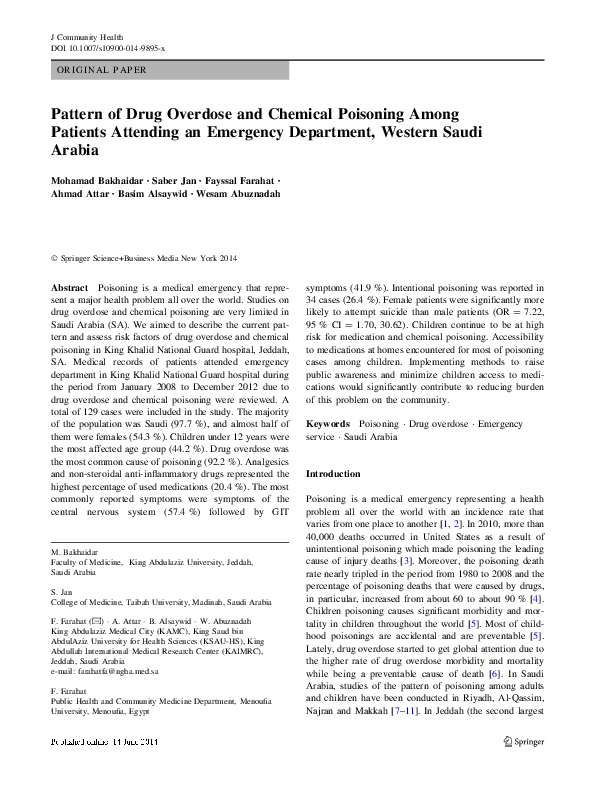(PDF) Pattern of Drug Overdose and Chemical Poisoning Among Patients ...