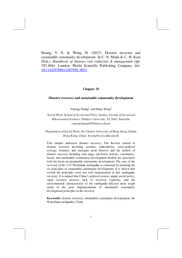 (PDF) Disaster recovery and sustainable community development