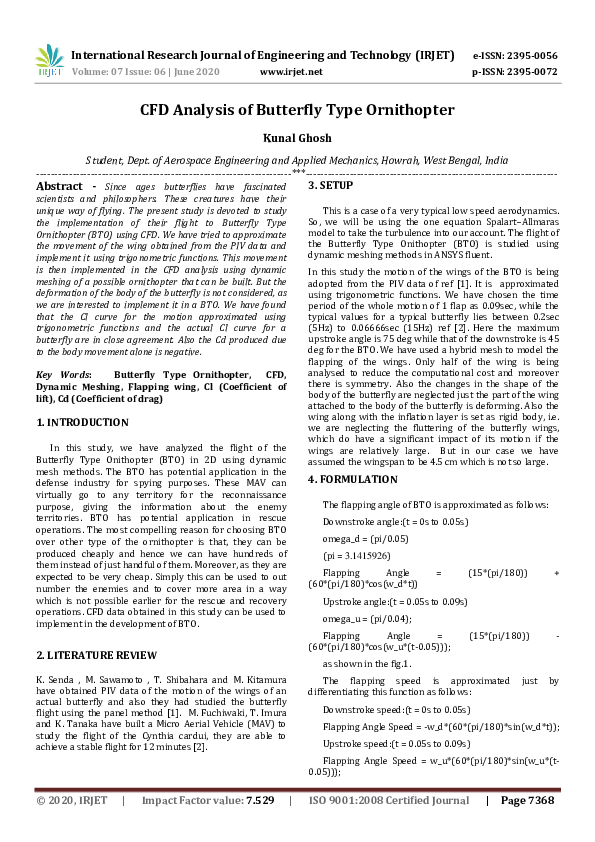 (PDF) CFD Analysis of Butterfly Type Ornithopter