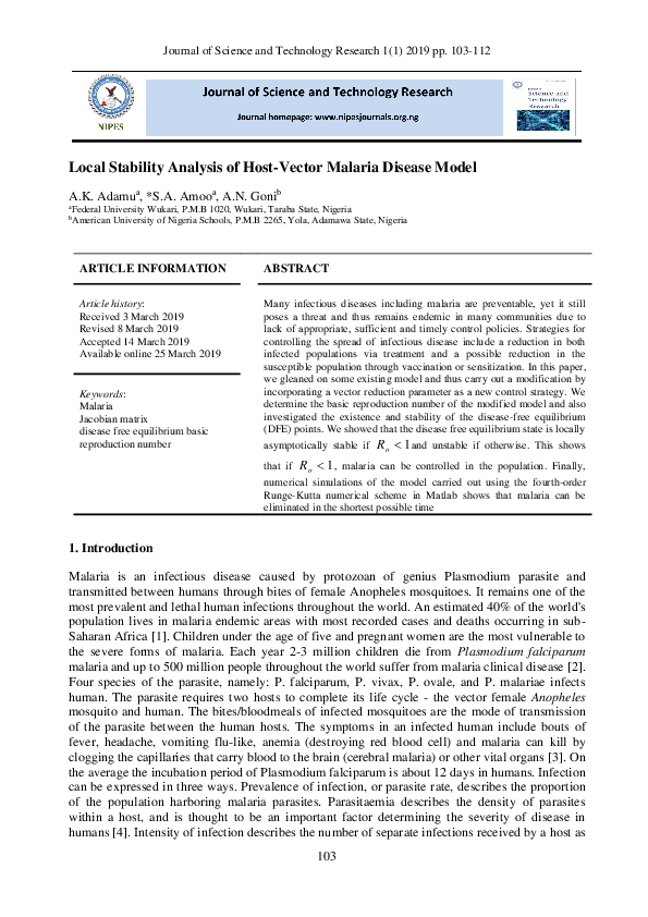 (PDF) Local Stability Analysis of Host-Vector Malaria Disease Model