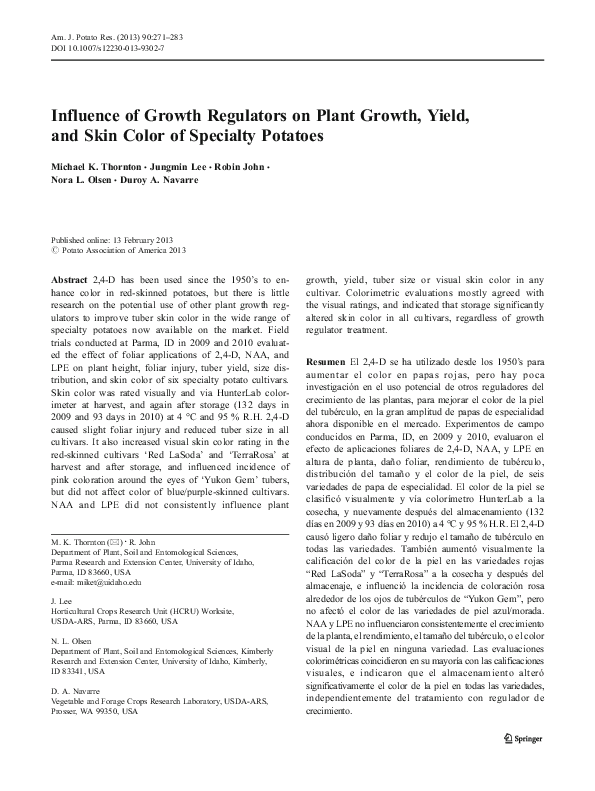 (PDF) Influence of Growth Regulators on Plant Growth, Yield, and Skin ...