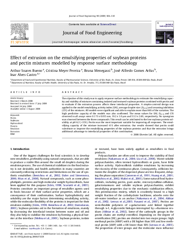 (PDF) Effect of extrusion on the emulsifying properties of soybean