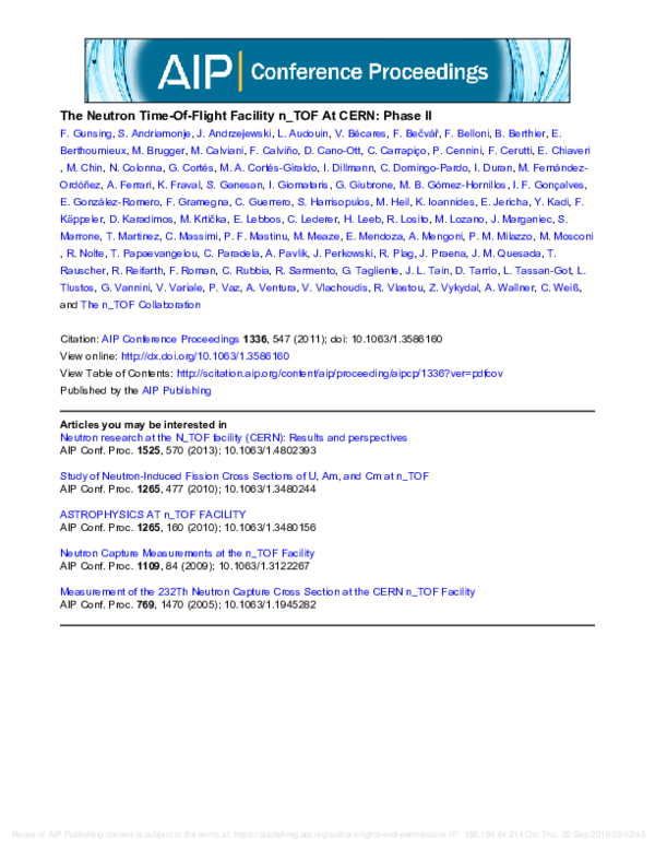 (PDF) The Neutron Time-Of-Flight Facility ṉTOF At CERN: Phase II