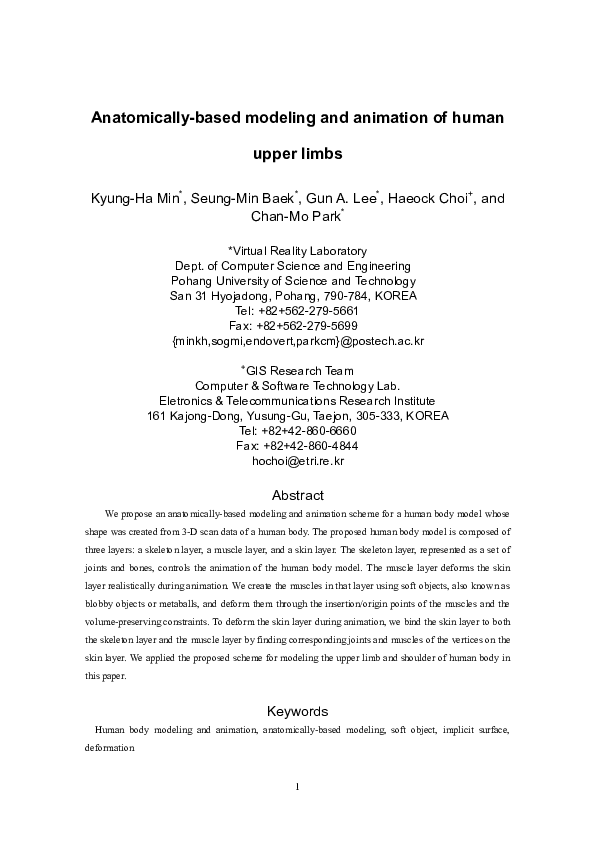 (PDF) Anatomically-based modeling and animation of human upper limbs