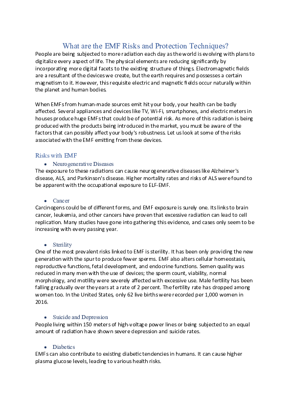 (DOC) What are the EMF Risks and Protection Techniques