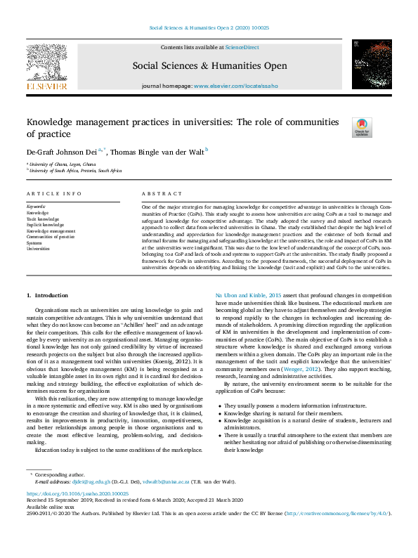 (PDF) Knowledge management practices in universities: The role of ...