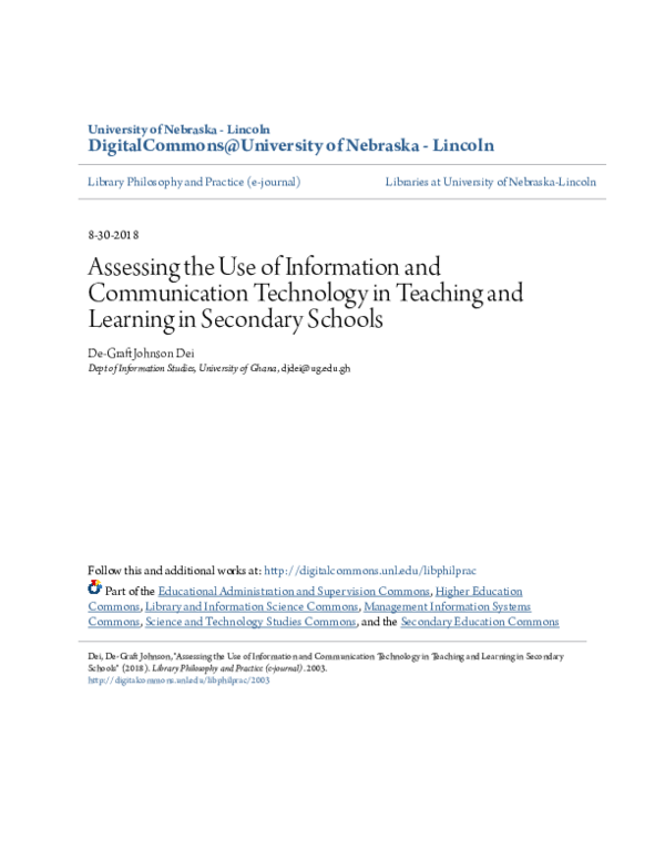 (PDF) Assessing the Use of Information and Communication Technology in ...