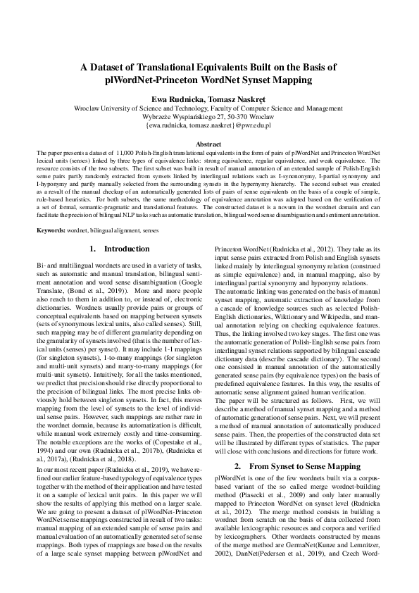 (PDF) A Dataset of Translational Equivalents Built on the Basis of ...